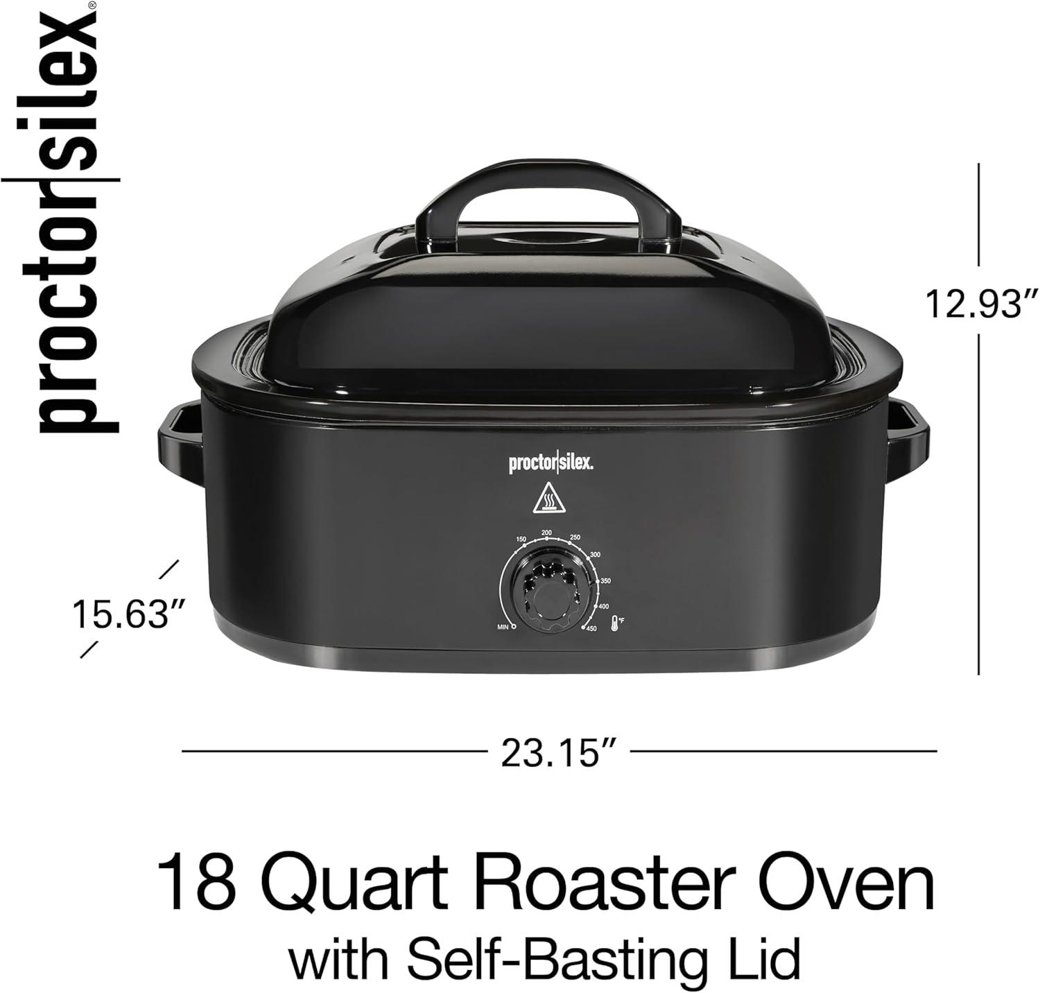 imageProctor Silex 24Pound Electric Roaster Oven with Variable Temperature Control SelfBasting Lid amp Removable Pan 18 Quart Black 32211