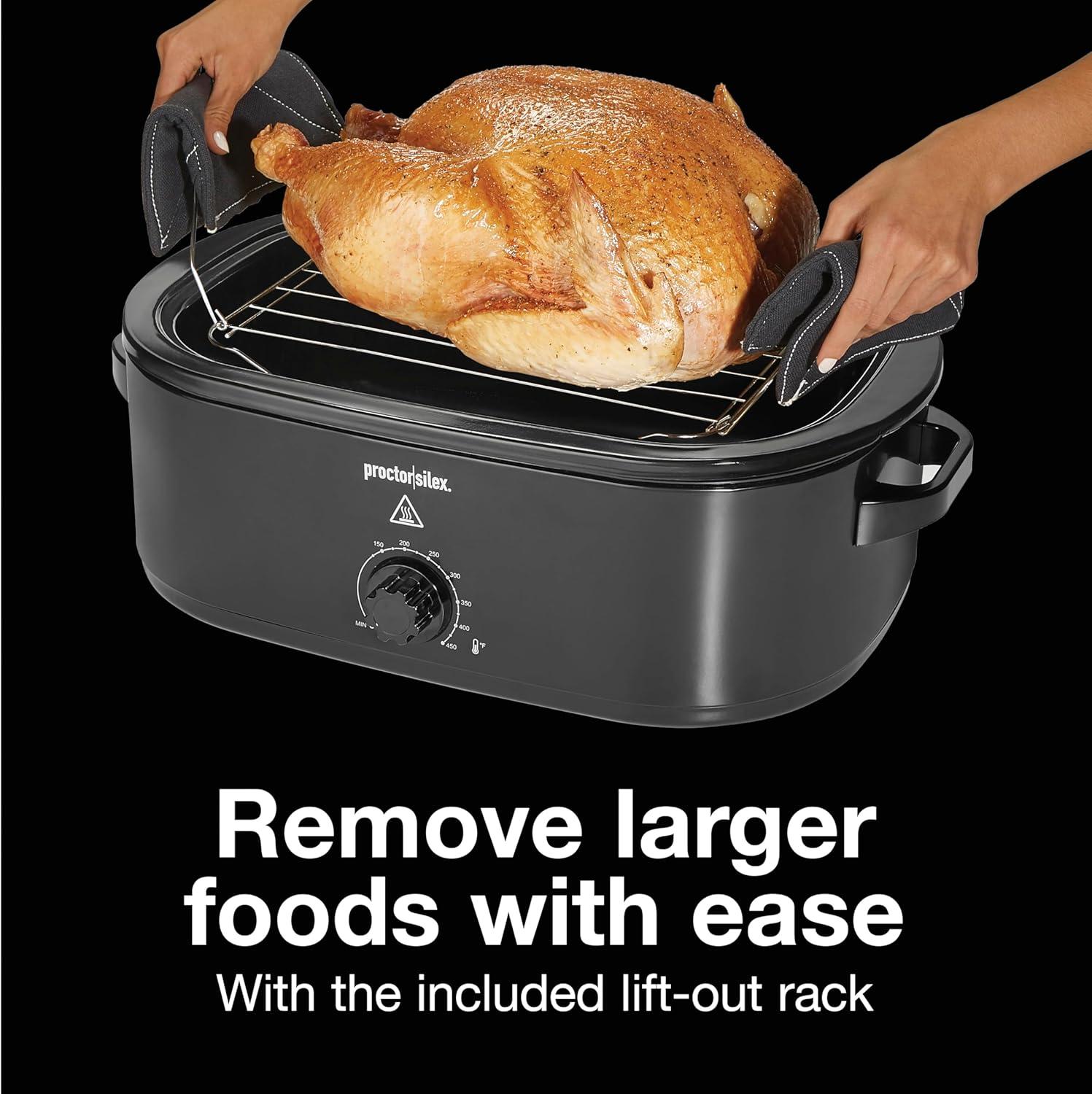 imageProctor Silex 24Pound Electric Roaster Oven with Variable Temperature Control SelfBasting Lid amp Removable Pan 18 Quart Black 32211