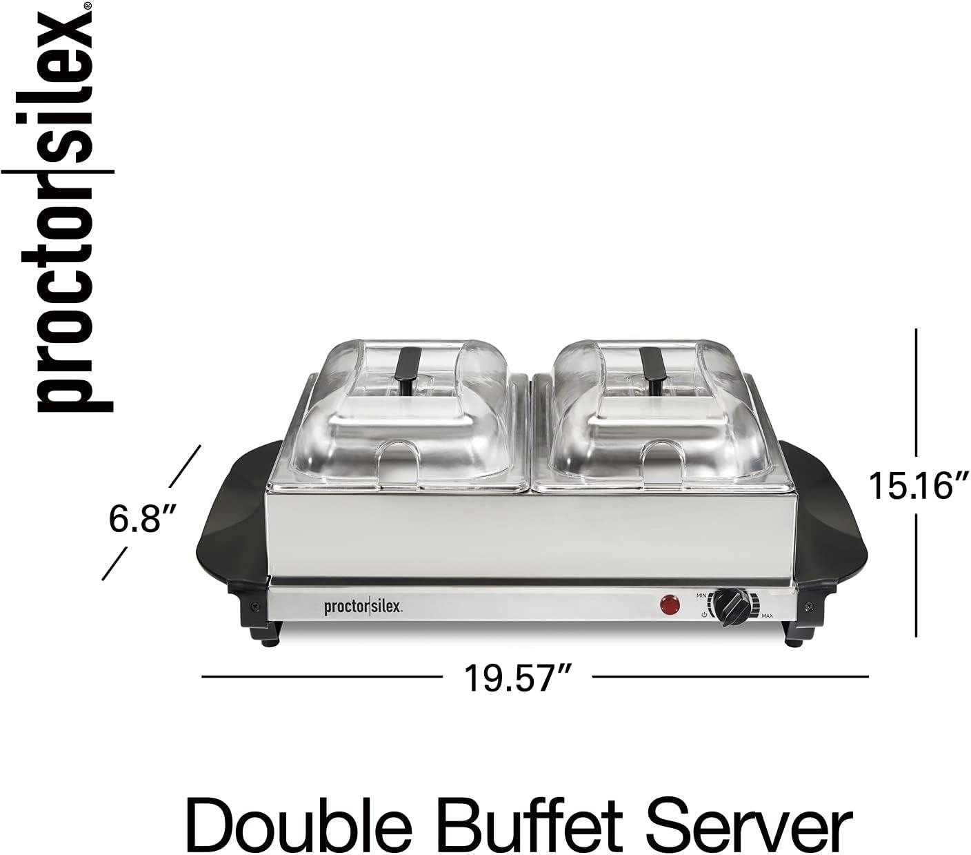 imageProctor Silex Buffet Server amp Food Warmer Adjustable Heat for Parties Holidays and Entertaining Two 25 Quart OvenSafe Chafing Dish Set Stainless SteelTwo 25 Quart OvenSafe Chafing Dish Set