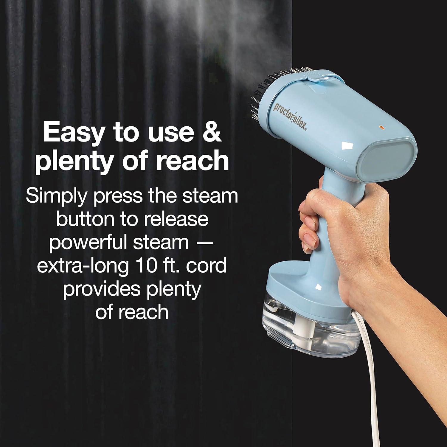imageProctor Silex Compact Travel Iron amp Garment Steamer for Clothes Ready in 45 Seconds for 7 Minutes of Continuous Use Portable and Lightweight Vacation Essentials 1200 Watts 120 ml Water Tank Blue120 ml Water Tank