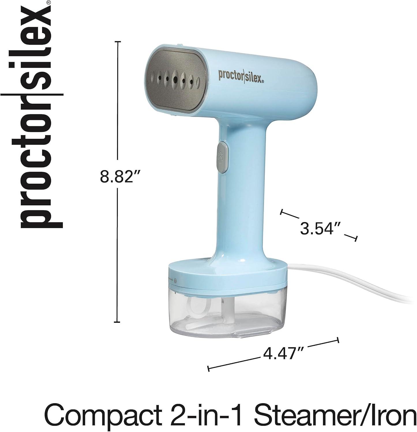imageProctor Silex Compact Travel Iron amp Garment Steamer for Clothes Ready in 45 Seconds for 7 Minutes of Continuous Use Portable and Lightweight Vacation Essentials 1200 Watts 120 ml Water Tank Blue120 ml Water Tank