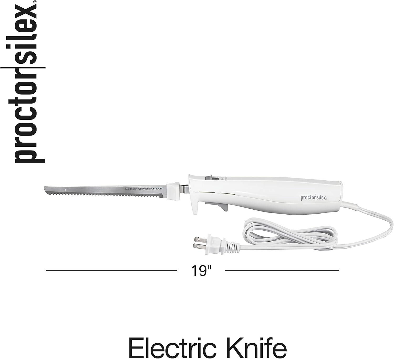 imageProctor Silex Easy Slice Electric Knife for Meat Slicing Poultry Bread Crafting Foam and More Lightweight with Contoured Grip White 74312