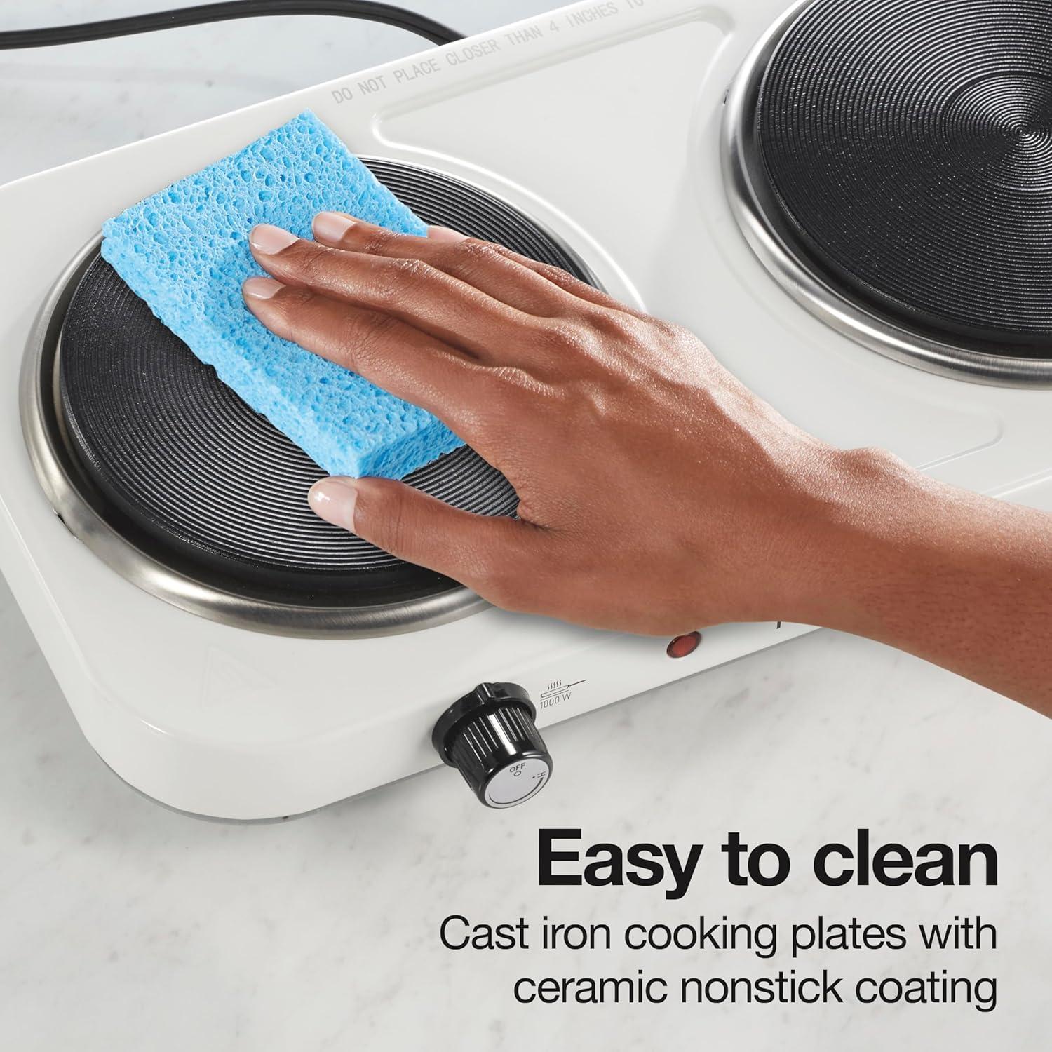 imageProctor Silex Portable Electric Stove Cast Iron Single Burner Cooktop Compact Adjustable Temperature Hot Plate 1000 Watts White 34107White