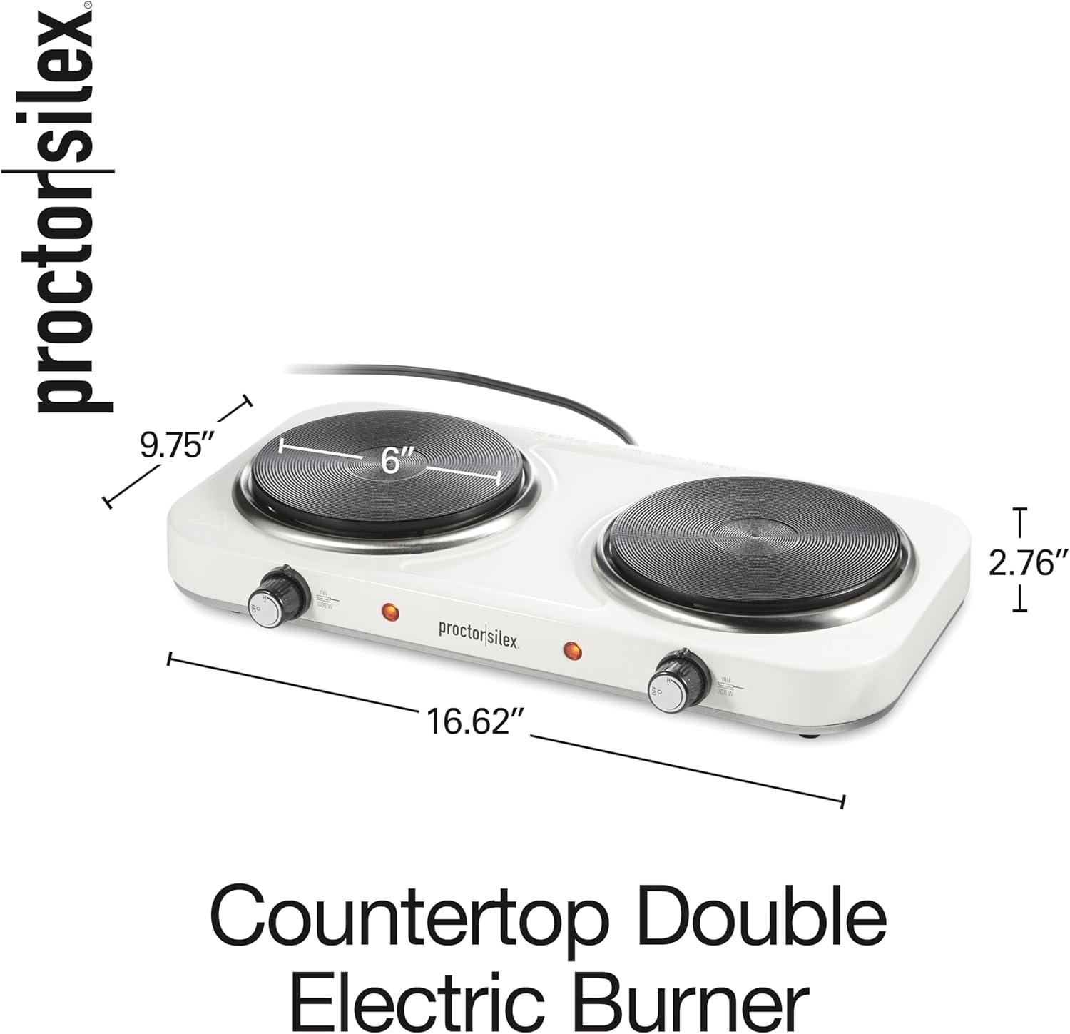 imageProctor Silex Portable Electric Stove Cast Iron Single Burner Cooktop Compact Adjustable Temperature Hot Plate 1000 Watts White 34107White