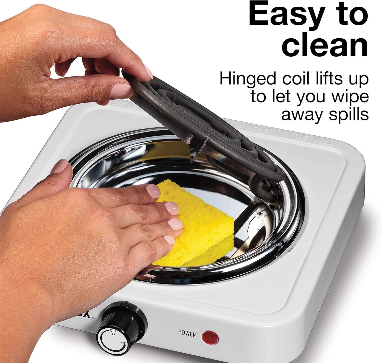 imageProctor Silex Portable Electric Stove Cast Iron Single Burner Cooktop Compact Adjustable Temperature Hot Plate 1000 Watts White 34107White