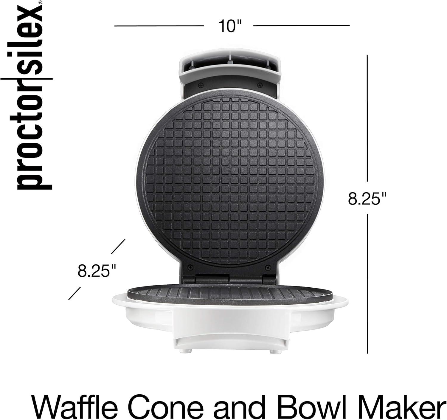 imageProctor Silex Waffle Cone and Ice Cream Bowl Maker with Browning Control Shaper Roller and Cup Press 75 PFASFree Nonstick Plates White 26410MN