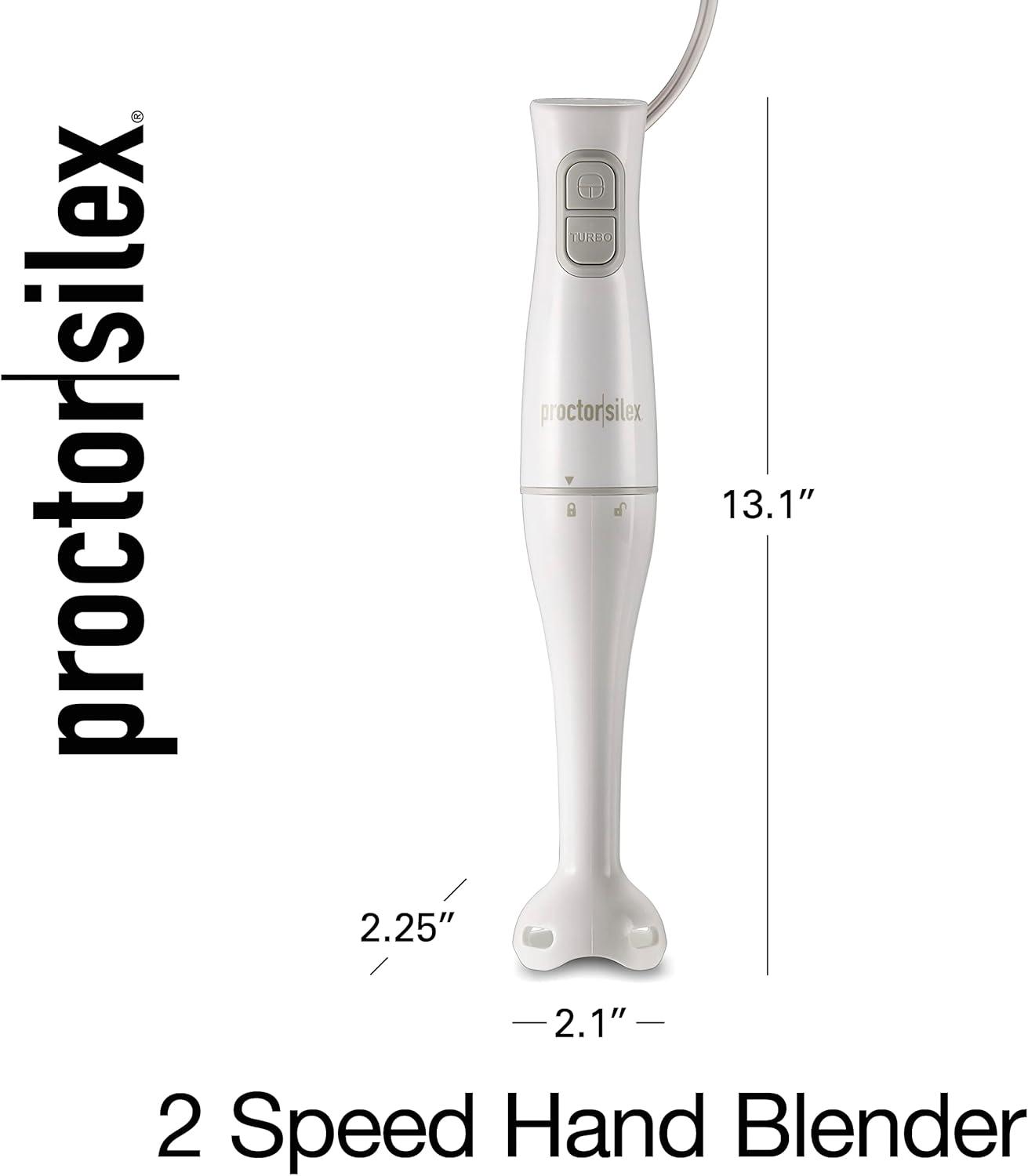 imageProctor Silex Electric Immersion Blender with Detachable Dishwasher Safe Handheld Hand Blender Stick 2Speeds 150 Watts White 59739150 Watts