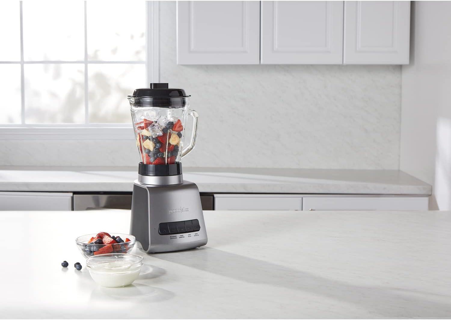 imageProctor Silex PowerHouse 950 Watts Blender for Shakes and Smoothies 52 oz BPA Free MultiBlend Glass Jar Black amp Silver 53560