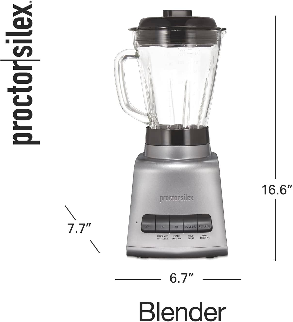 imageProctor Silex PowerHouse 950 Watts Blender for Shakes and Smoothies 52 oz BPA Free MultiBlend Glass Jar Black amp Silver 53560