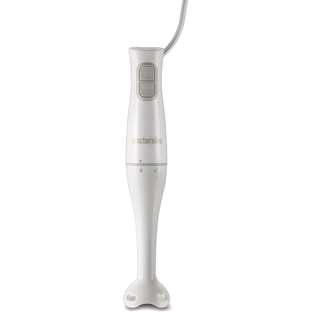imageProctor Silex Electric Immersion Blender with Detachable Dishwasher Safe Handheld Hand Blender Stick 2Speeds 150 Watts White 59739150 Watts