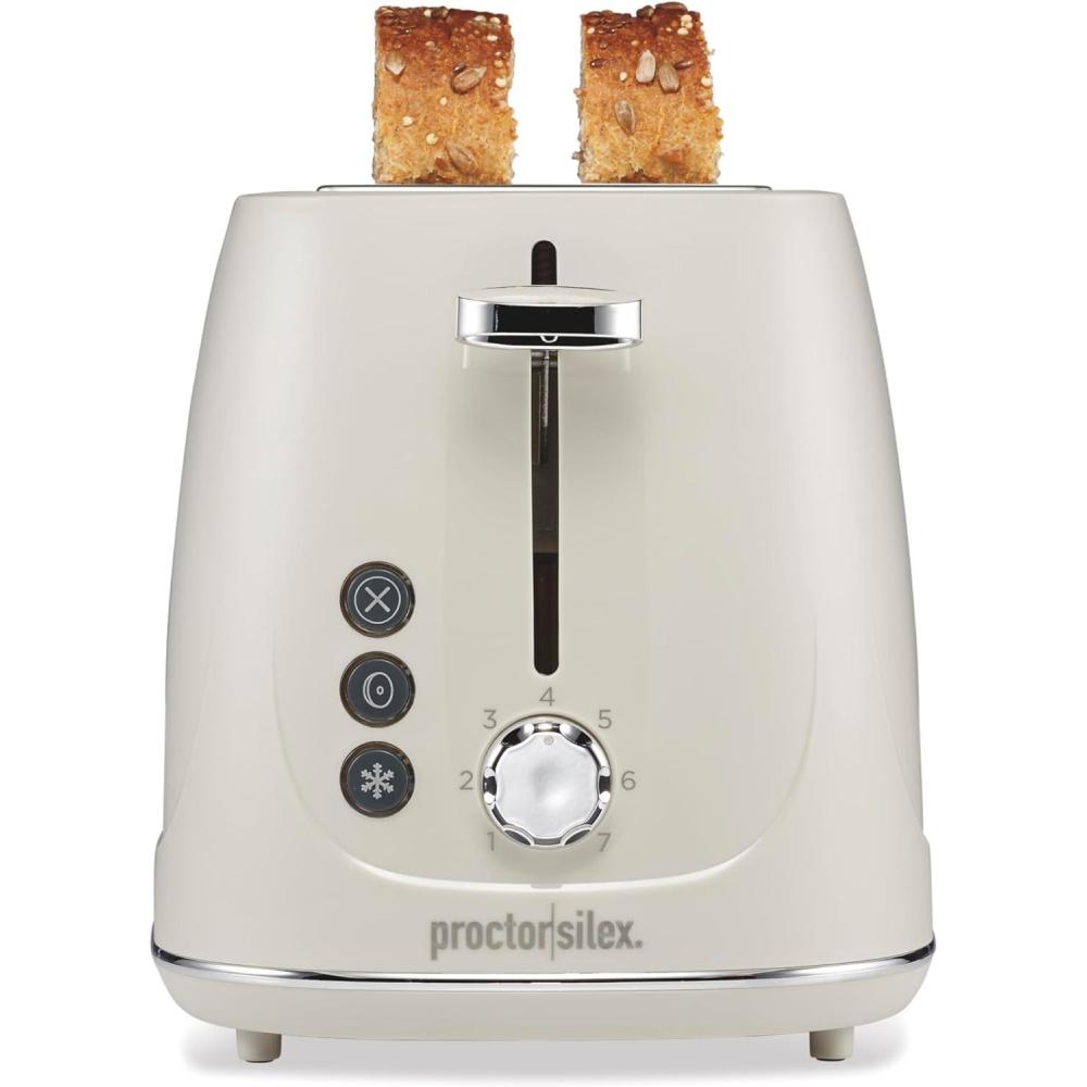 imageProctor Silex Plastic 2 Slice Toaster Bagel Defrost amp Cancel Buttons Browning Control With 7 Shades Auto Shutoff SlideOut Crumb Tray Red 22661Oat White