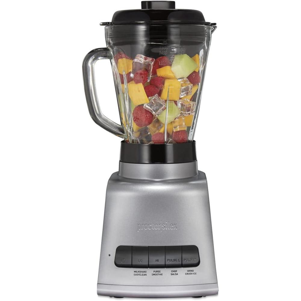 imageProctor Silex PowerHouse 950 Watts Blender for Shakes and Smoothies 52 oz BPA Free MultiBlend Glass Jar Black amp Silver 53560