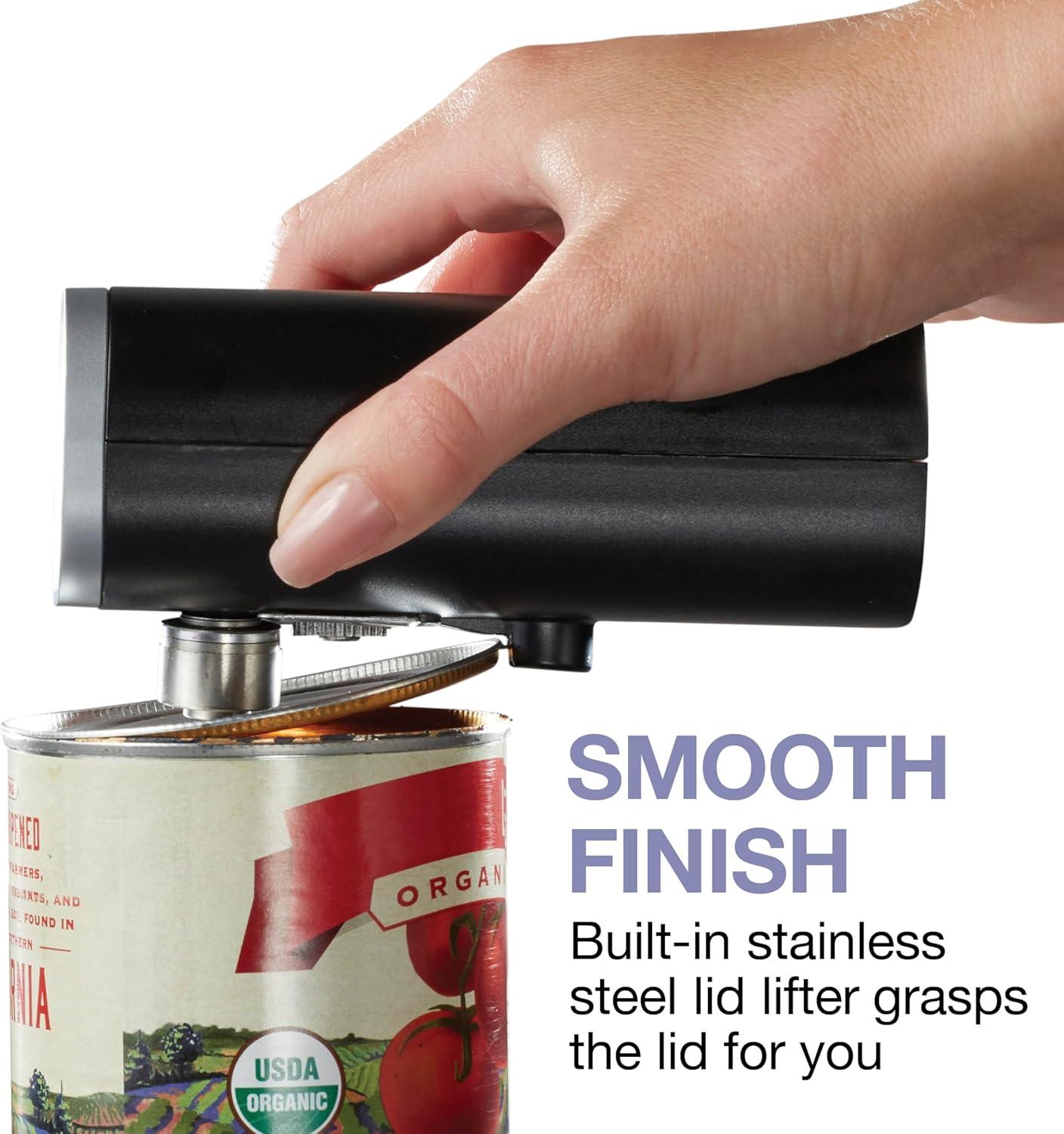 imageProctor Silex Automatic Electric Can Opener Hands Free Cordless Operation amp USB Rechargeable SelfAligning Cut Smooth Touch Lid Edges Compact and Easy to Store RedBlack