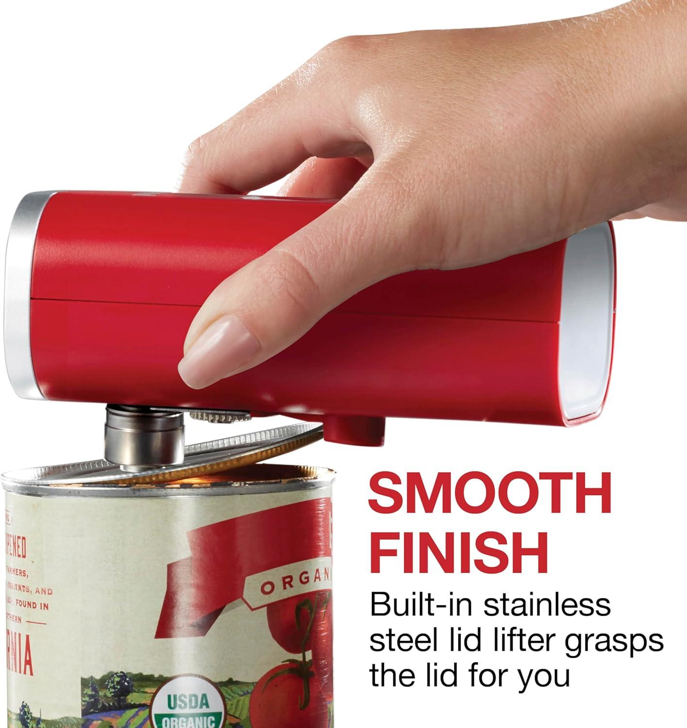 imageProctor Silex Automatic Electric Can Opener Hands Free Cordless Operation amp USB Rechargeable SelfAligning Cut Smooth Touch Lid Edges Compact and Easy to Store RedRed