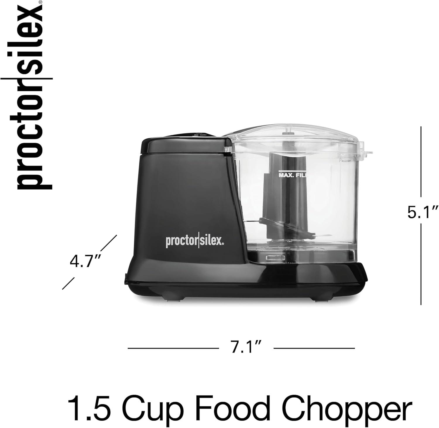 imageProctor Silex Durable Electric Vegetable Chopper amp Mini Food Processor with 2 Speeds for Chopping Puree amp Emulsify 35 Cups Silver15 cups Black