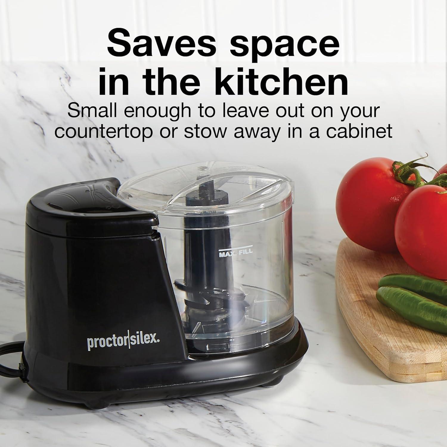 imageProctor Silex Durable Electric Vegetable Chopper amp Mini Food Processor with 2 Speeds for Chopping Puree amp Emulsify 35 Cups Silver15 cups Black
