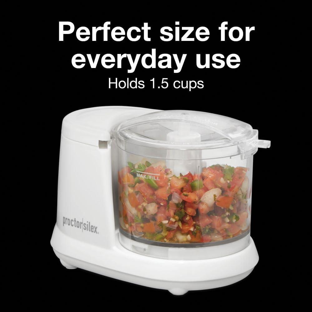 imageProctor Silex Durable Electric Vegetable Chopper amp Mini Food Processor with 2 Speeds for Chopping Puree amp Emulsify 35 Cups Silver15 cups White