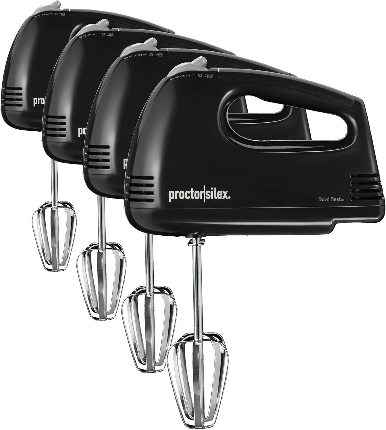 imageProctor Silex Easy Mix 5Speed Electric Hand Mixer with Bowl Rest Compact and Lightweight 100 Watts of Peak Power White 62515PSBlack