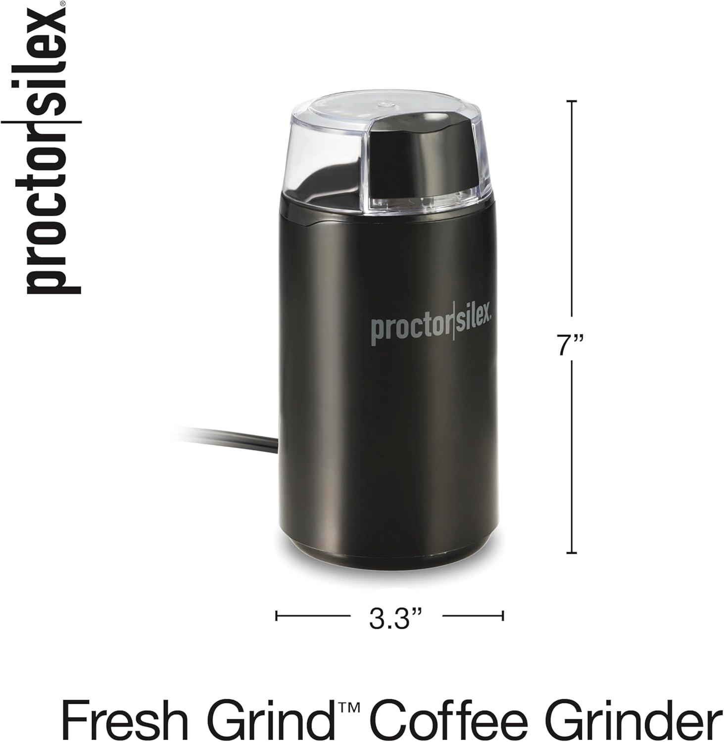 imageProctor Silex Electric Coffee Grinder for Beans Spices and More Stainless Steel Blades 12 Cups WhiteBlack