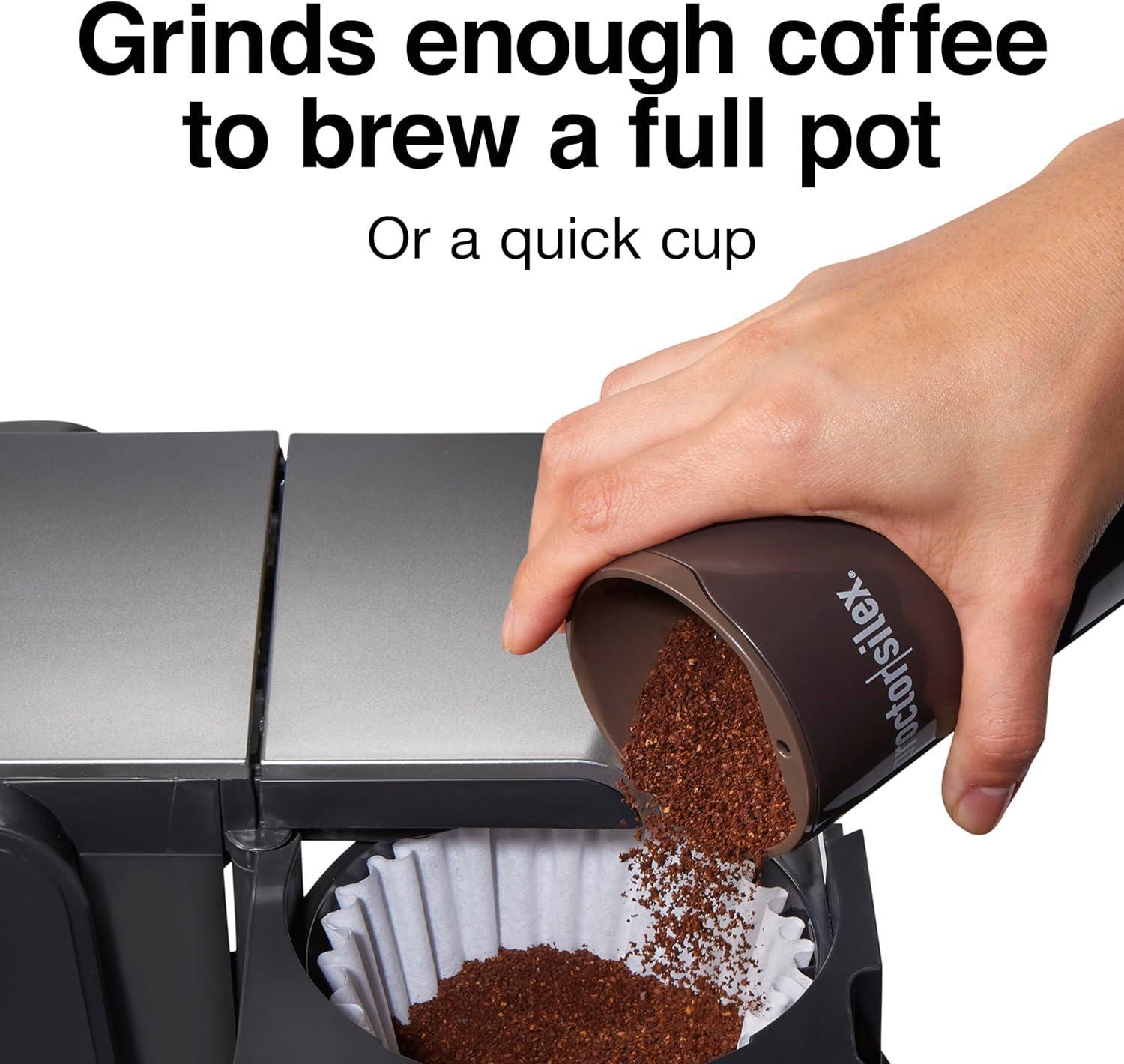 imageProctor Silex Electric Coffee Grinder for Beans Spices and More Stainless Steel Blades 12 Cups WhiteBrown