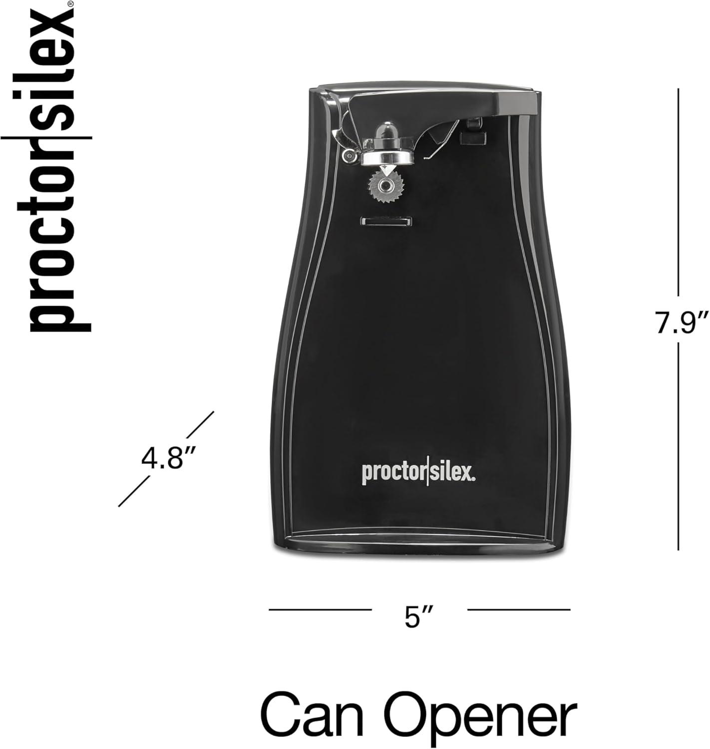 imageProctor Silex Power Electric Automatic Can Opener for Kitchen with Knife Sharpener Twistoff EasyClean Lever Cord Storage Red 75226Black