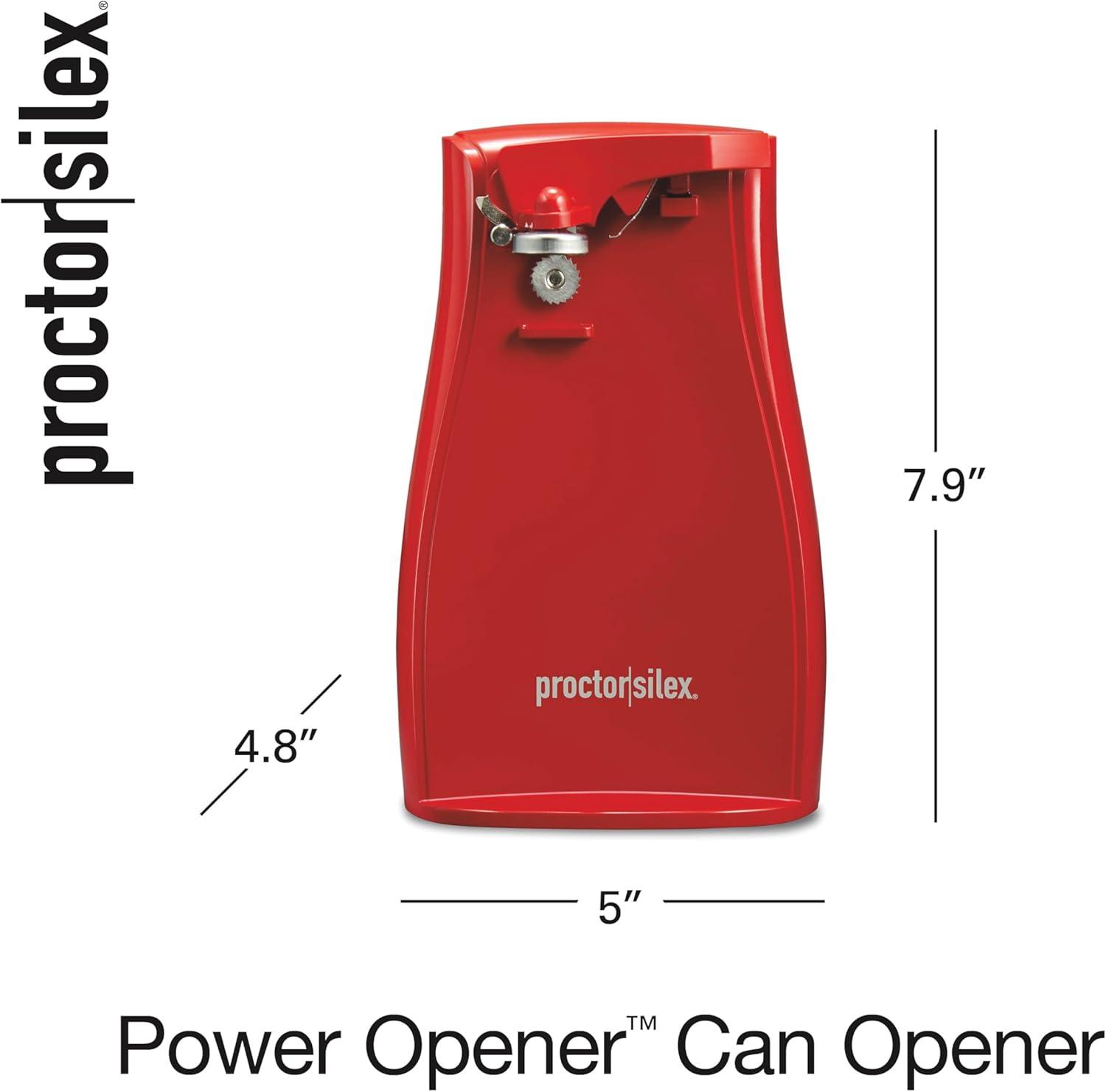 imageProctor Silex Power Electric Automatic Can Opener for Kitchen with Knife Sharpener Twistoff EasyClean Lever Cord Storage Red 75226Red
