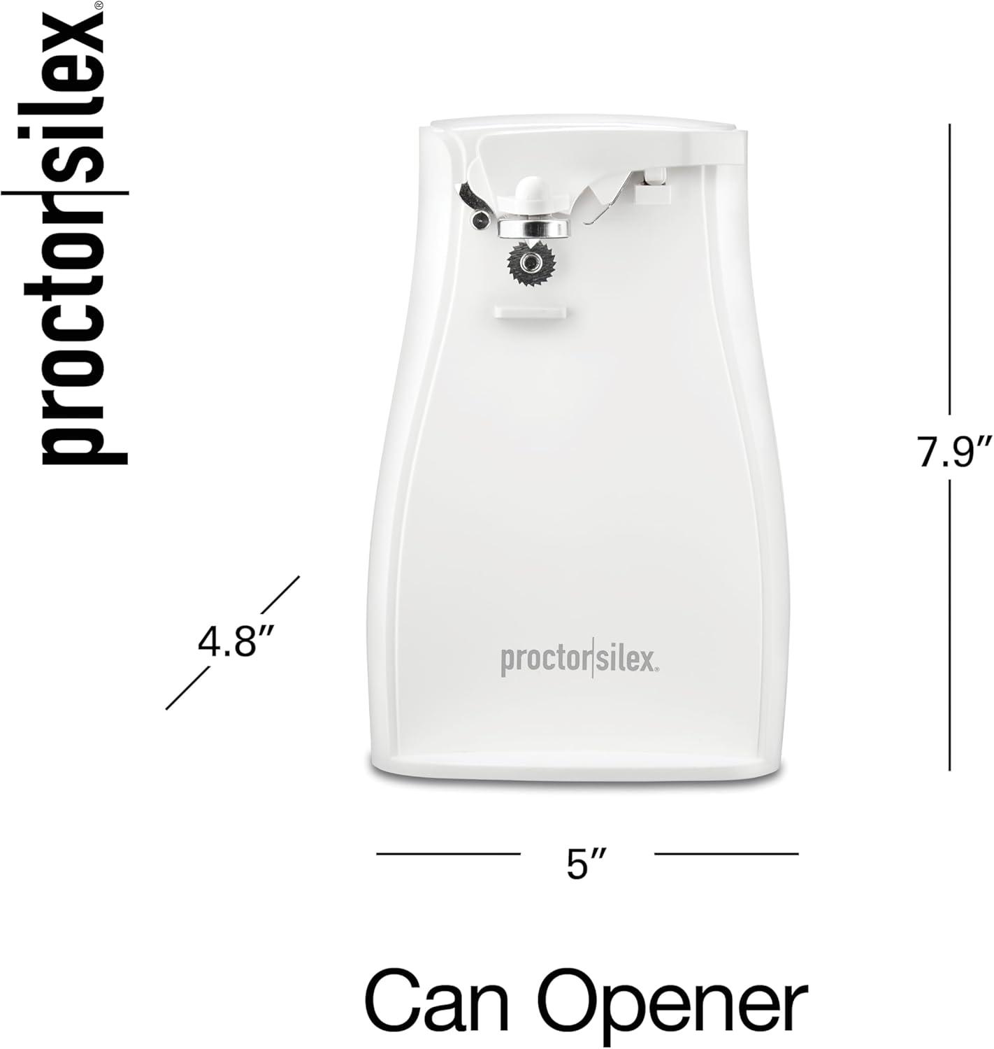 imageProctor Silex Power Electric Automatic Can Opener for Kitchen with Knife Sharpener Twistoff EasyClean Lever Cord Storage Red 75226White