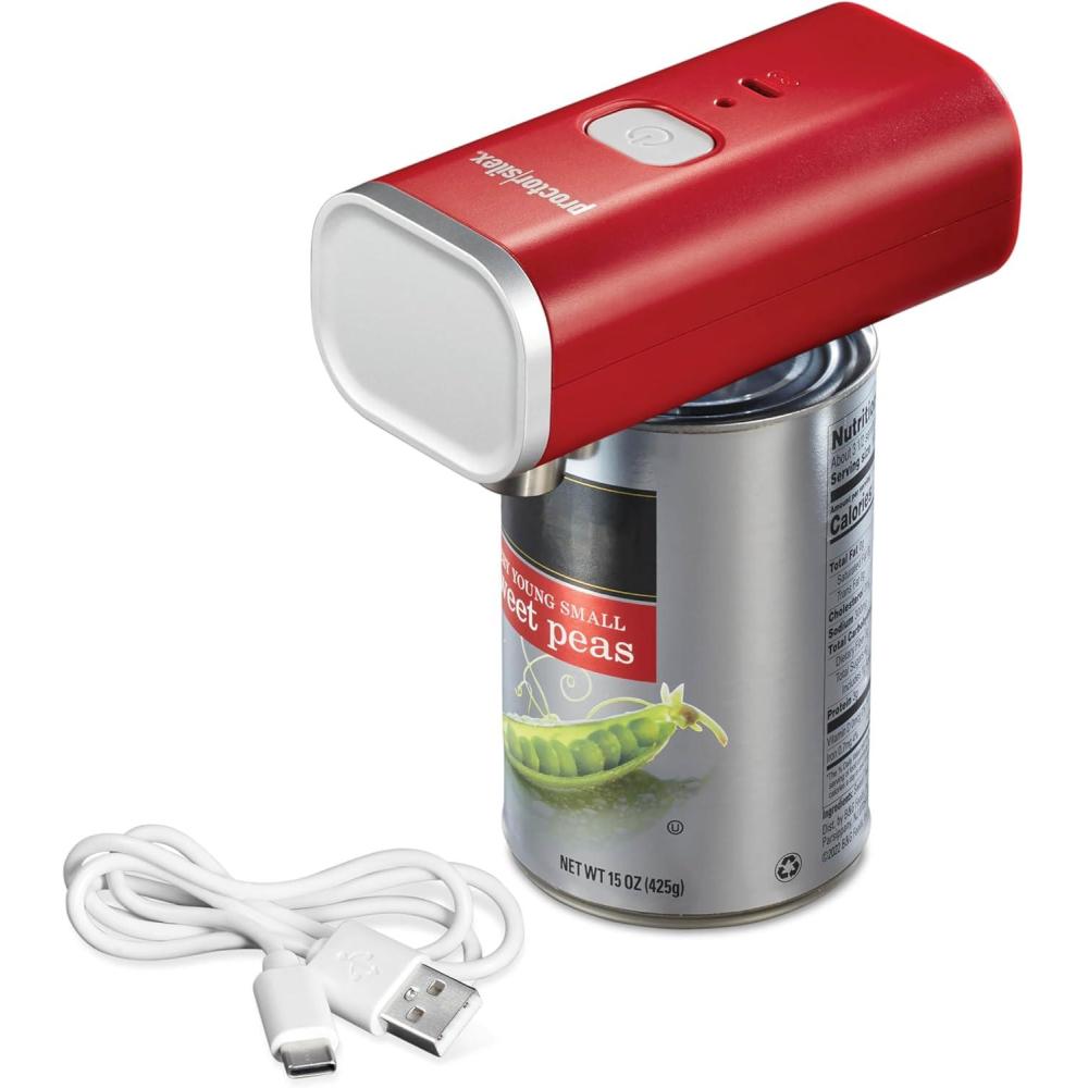 imageProctor Silex Automatic Electric Can Opener Hands Free Cordless Operation amp USB Rechargeable SelfAligning Cut Smooth Touch Lid Edges Compact and Easy to Store RedRed
