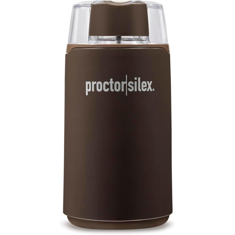 imageProctor Silex Electric Coffee Grinder for Beans Spices and More Stainless Steel Blades 12 Cups WhiteBrown