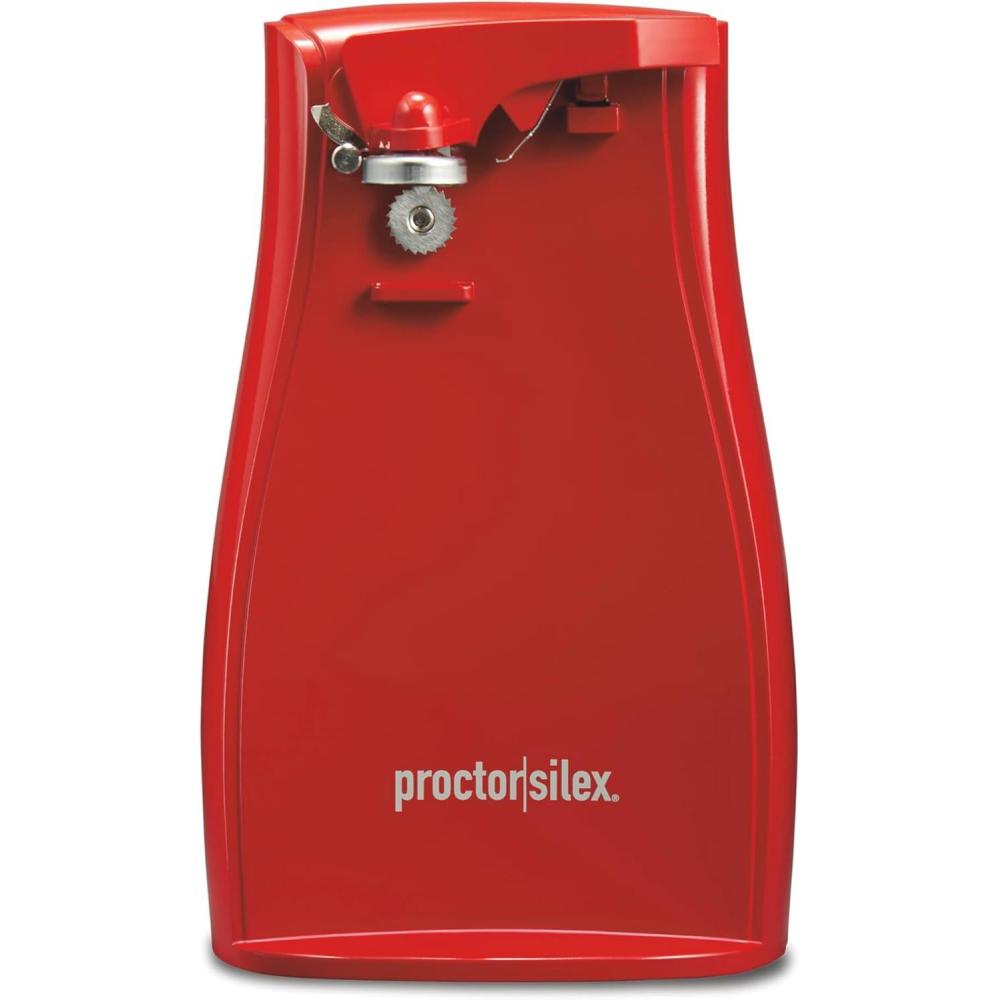 imageProctor Silex Power Electric Automatic Can Opener for Kitchen with Knife Sharpener Twistoff EasyClean Lever Cord Storage Red 75226Red