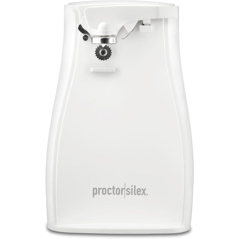 imageProctor Silex Power Electric Automatic Can Opener for Kitchen with Knife Sharpener Twistoff EasyClean Lever Cord Storage Red 75226White