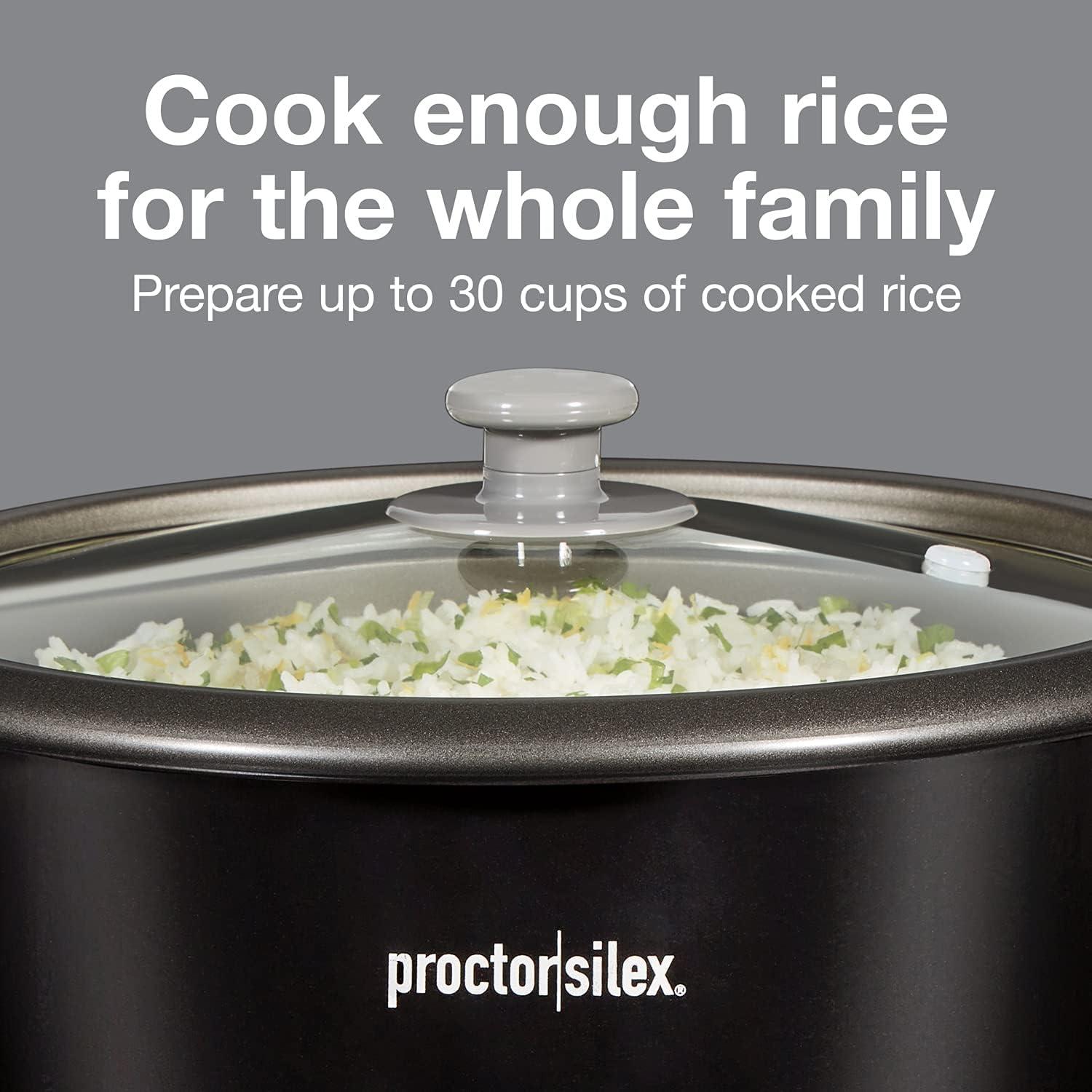 imageProctor Silex Rice Cooker amp Food Steamer 6 Cups Cooked 3 Cups Uncooked Includes Steam and Rinsing Basket Black 37510Black