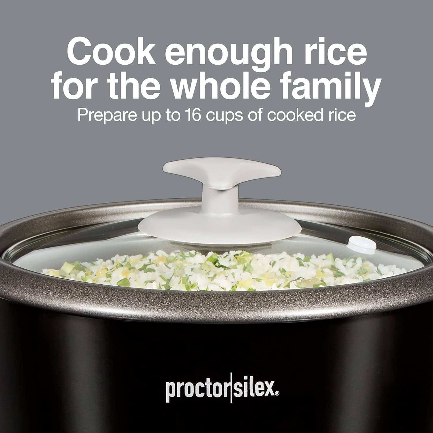 imageProctor Silex Rice Cooker amp Food Steamer 6 Cups Cooked 3 Cups Uncooked Includes Steam and Rinsing Basket Black 37510Black
