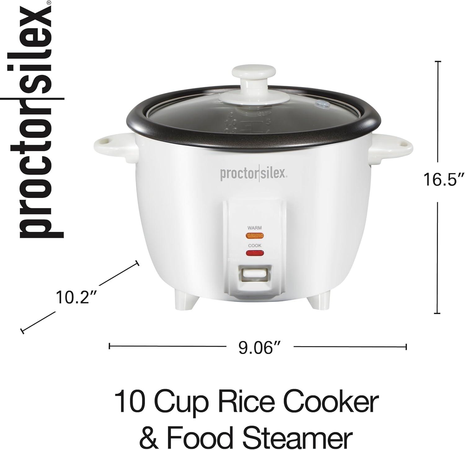 imageProctor Silex Rice Cooker amp Food Steamer 6 Cups Cooked 3 Cups Uncooked Includes Steam and Rinsing Basket Black 37510White
