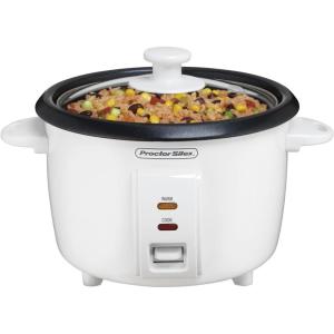 Proctor Silex Rice Cooker & Food Steamer, 6 Cups Cooked (3 Cups Uncooked), Includes Steam and Rinsing Basket, Black (37510)(White (37534NR))