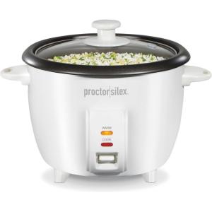 Proctor Silex Rice Cooker & Food Steamer, 6 Cups Cooked (3 Cups Uncooked), Includes Steam and Rinsing Basket, Black (37510)(White)
